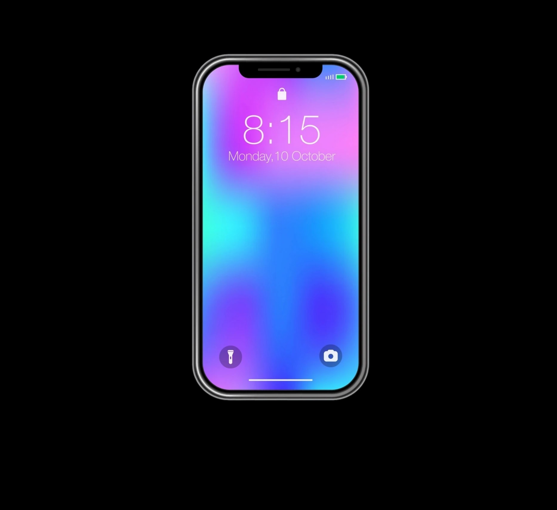 A phone showing a large, high-contrast lock screen.